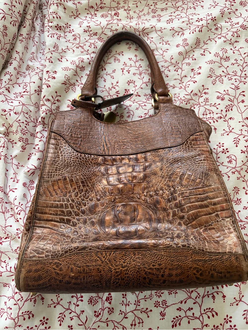 Brahmin Brown Croc-Embossed Satchel with Top Handles